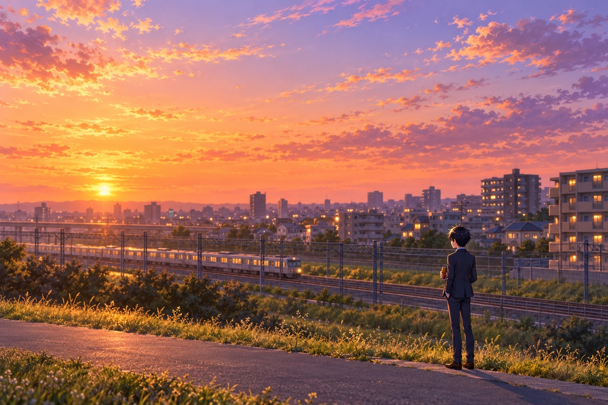 缶コーヒーと、夕暮れの線路