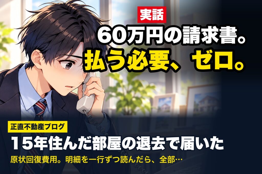 60万円の請求書。払う必要、ゼロ。15年住んだ部屋の退去で届いた原状回復費用