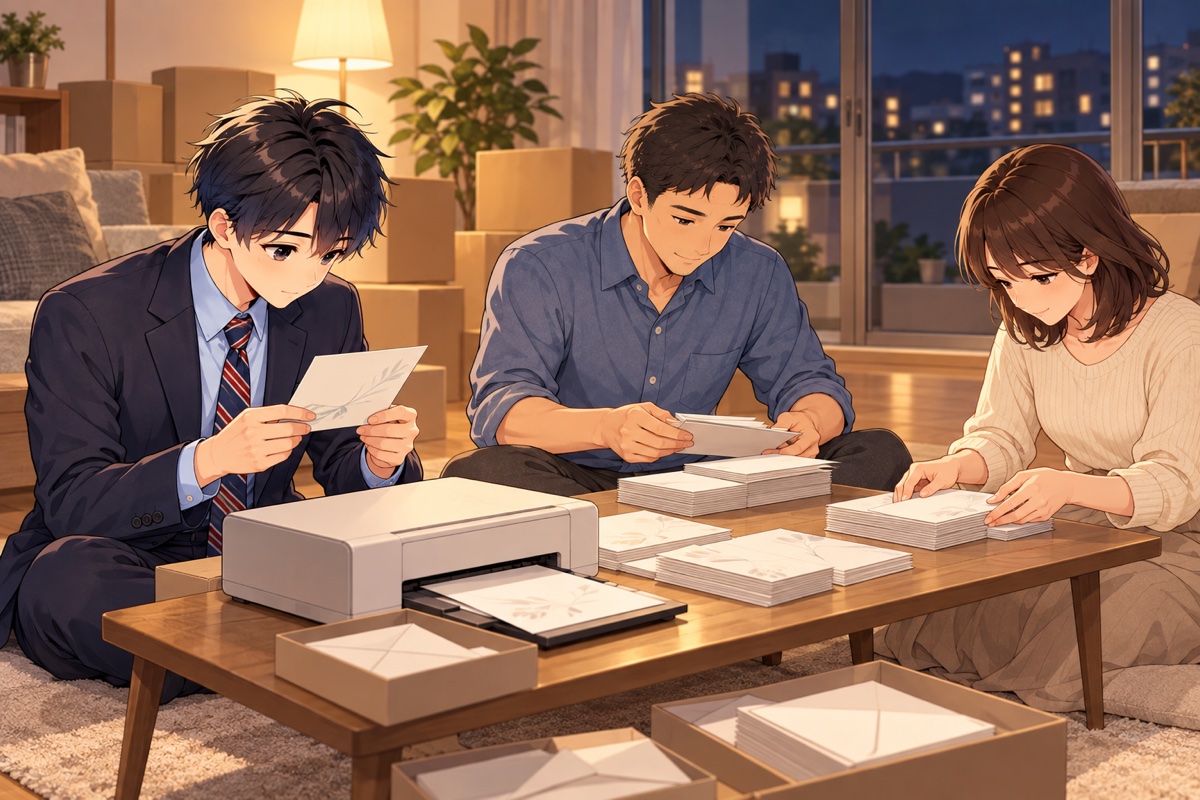 夜8時、段ボールの部屋で刷り直す招待状